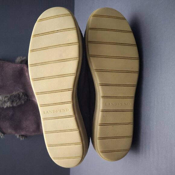 Lands' End Ladies Size 7.5 Faux Suede Dark Brown Faux Fur Lined Wedge Heel Boots - Picture 5 of 7